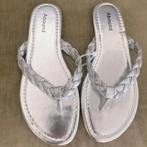 Abound Frannie Braided Slip On Thong Sandal Silver Metallic‎ Women’s 6.5 NEW